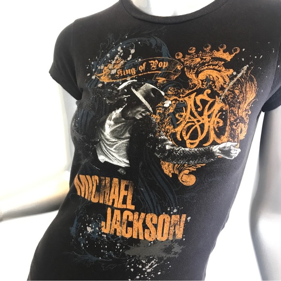 Women's Small-XS MICHAEL JACKSON Black Fitted T-Shirt “King of Pop”. - Picture 6 of 13